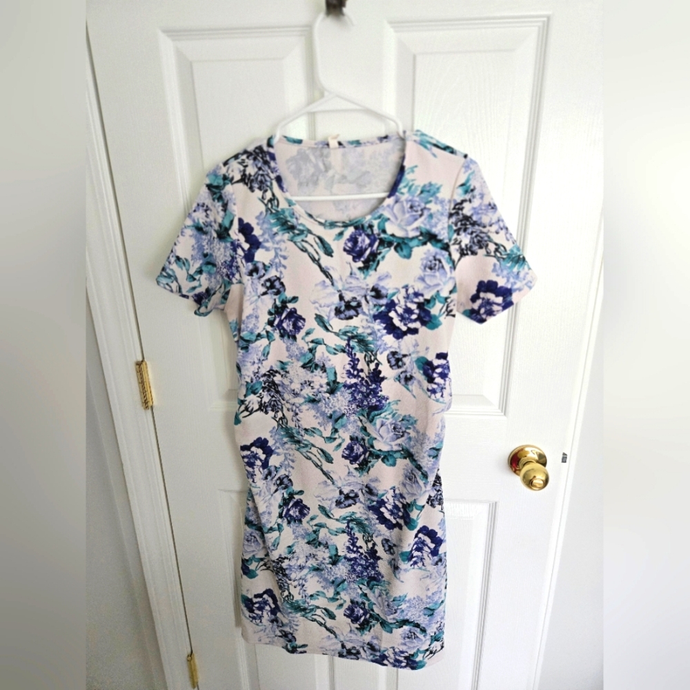 Maternity Pinkblish, large, white and blue floral dress